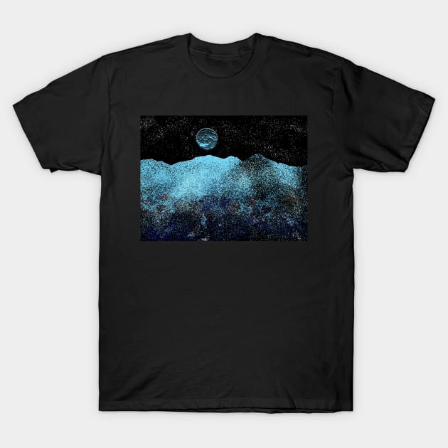 Ice Planet and Ice Moon in the starry dark sky T-Shirt by Brasilia Catholic